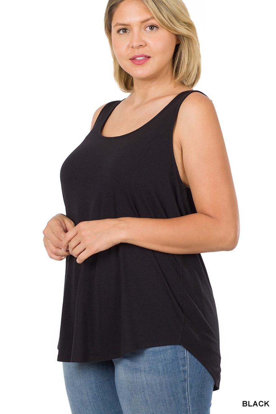 1X Black Scoop Neck Round Hem Tank Top Zenana Plus size comfy cool